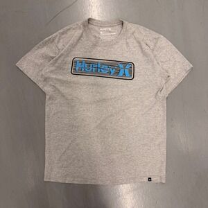 Hurley Mens Classic Fit Graphic T-Shirt Gray Blue Logo Short Sleeve Large